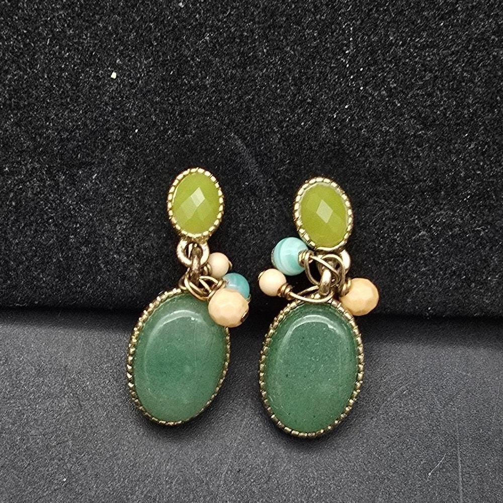 Liz Claiborne Green Dangle Drop Clip On Earrings
